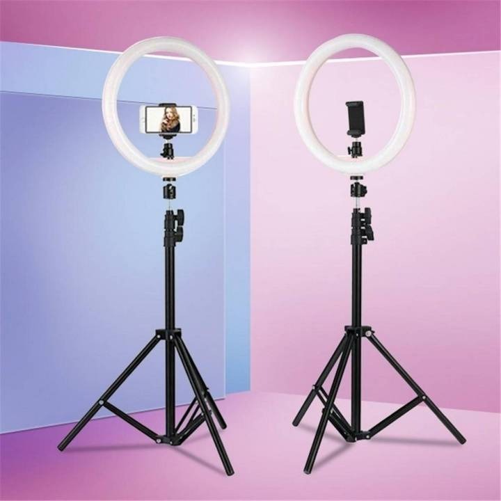 26cm LED Ring Fill Light with 2M Tripod Stand & Mobile Phone Holder – 3 Color Modes (Daylight, Cool White, Warm White) – Adjustable Brightness for YouTube, TikTok, Makeup, Photography & Live Streaming