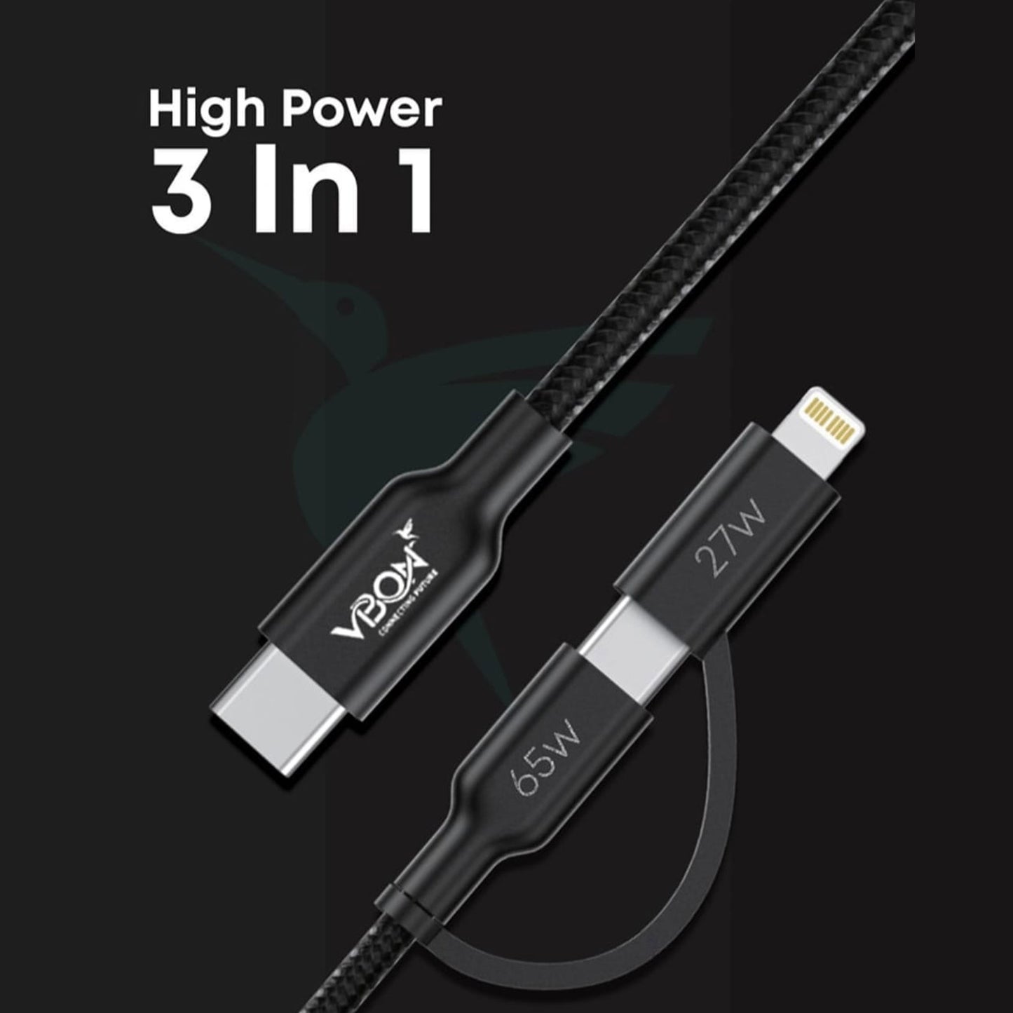 VBON 4-in-1 All-in-One Fast Charging Data Cable | Type-C to Type-C & Lightning | 65W PD Fast Charge | iPhone, Android & iPad Compatible