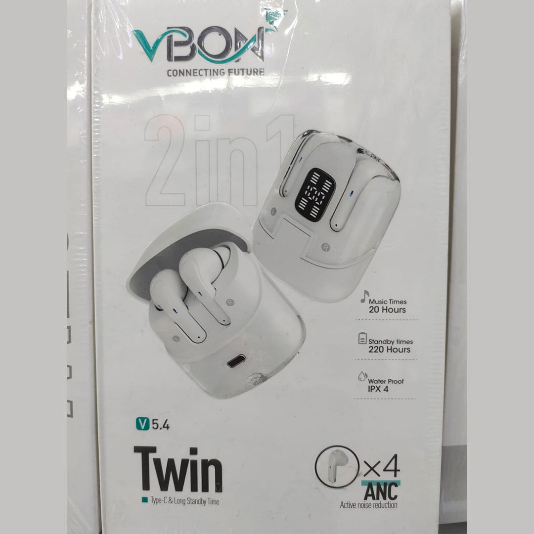 VBON Twin 2-in-1 Wireless Bluetooth Earbuds | ANC x4 | Bluetooth 5.4 | LED Display | IPX4 Waterproof