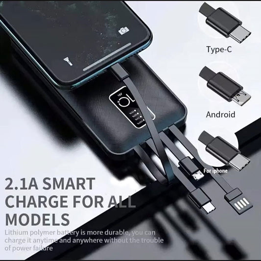 2.1A Smart Power Bank with Built-in Cables – Type-C, Micro USB & iPhone Fast Charging