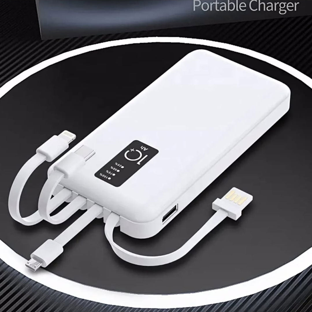 2.1A Smart Power Bank with Built-in Cables – Type-C, Micro USB & iPhone Fast Charging