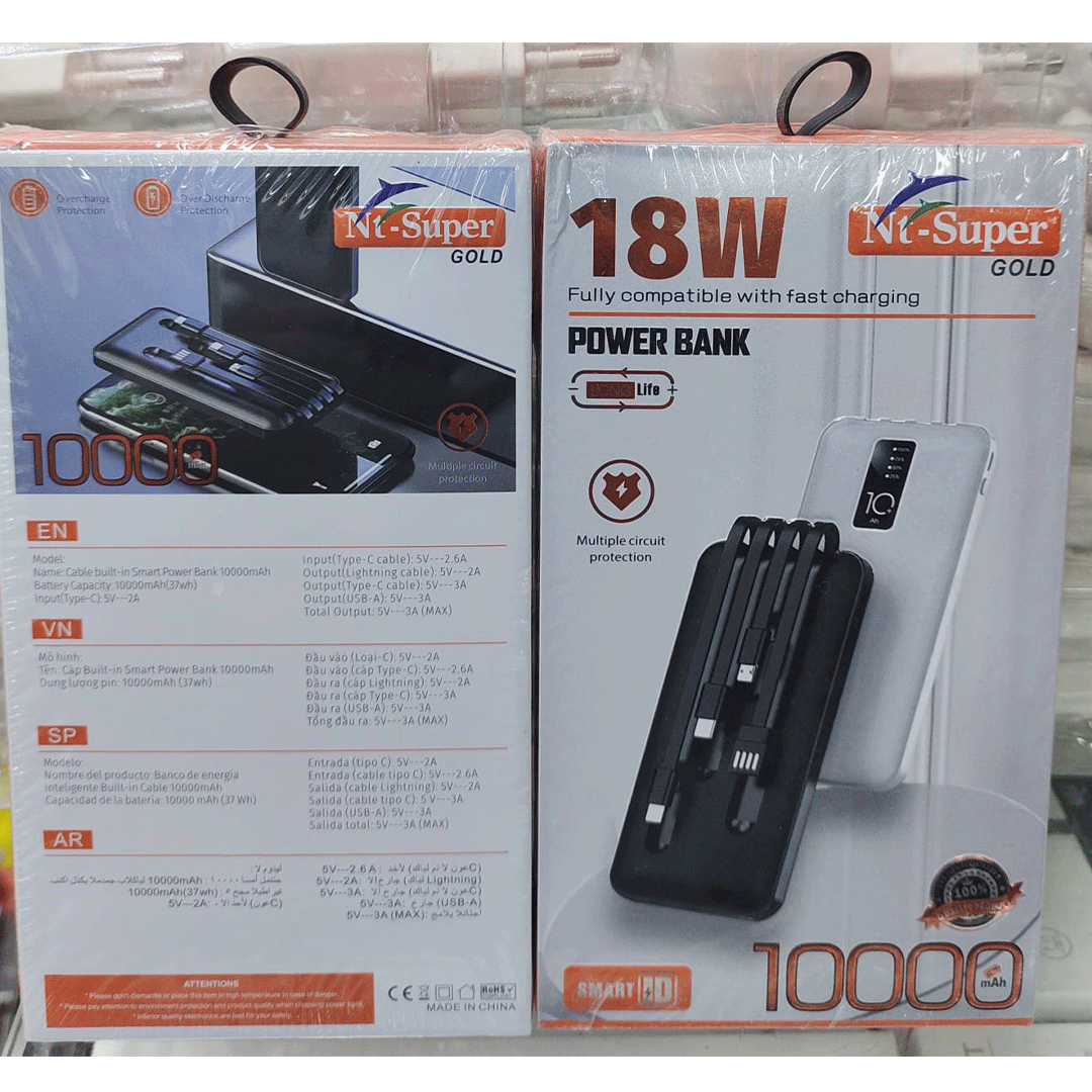 2.1A Smart Power Bank with Built-in Cables – Type-C, Micro USB & iPhone Fast Charging