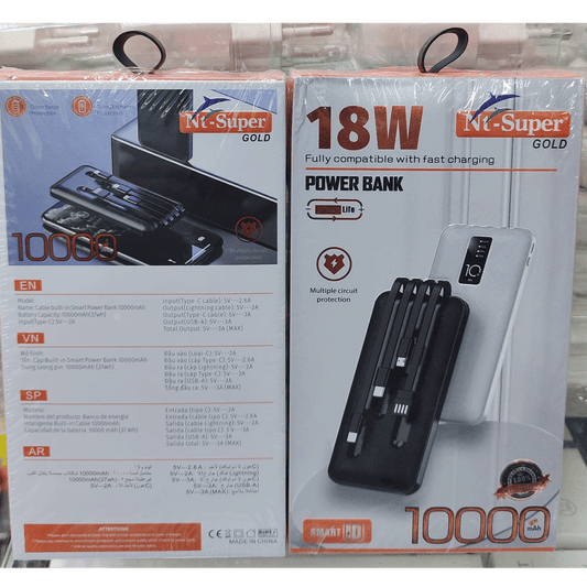 2.1A Smart Power Bank with Built-in Cables – Type-C, Micro USB & iPhone Fast Charging